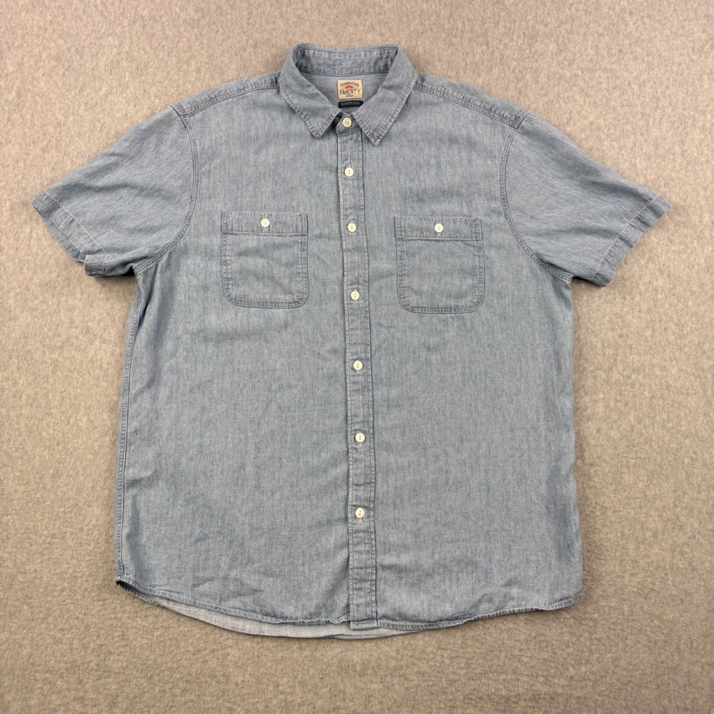 Faherty Shirt Mens XL Blue Indigo Dyed Tried And True Chambray Linen Blend